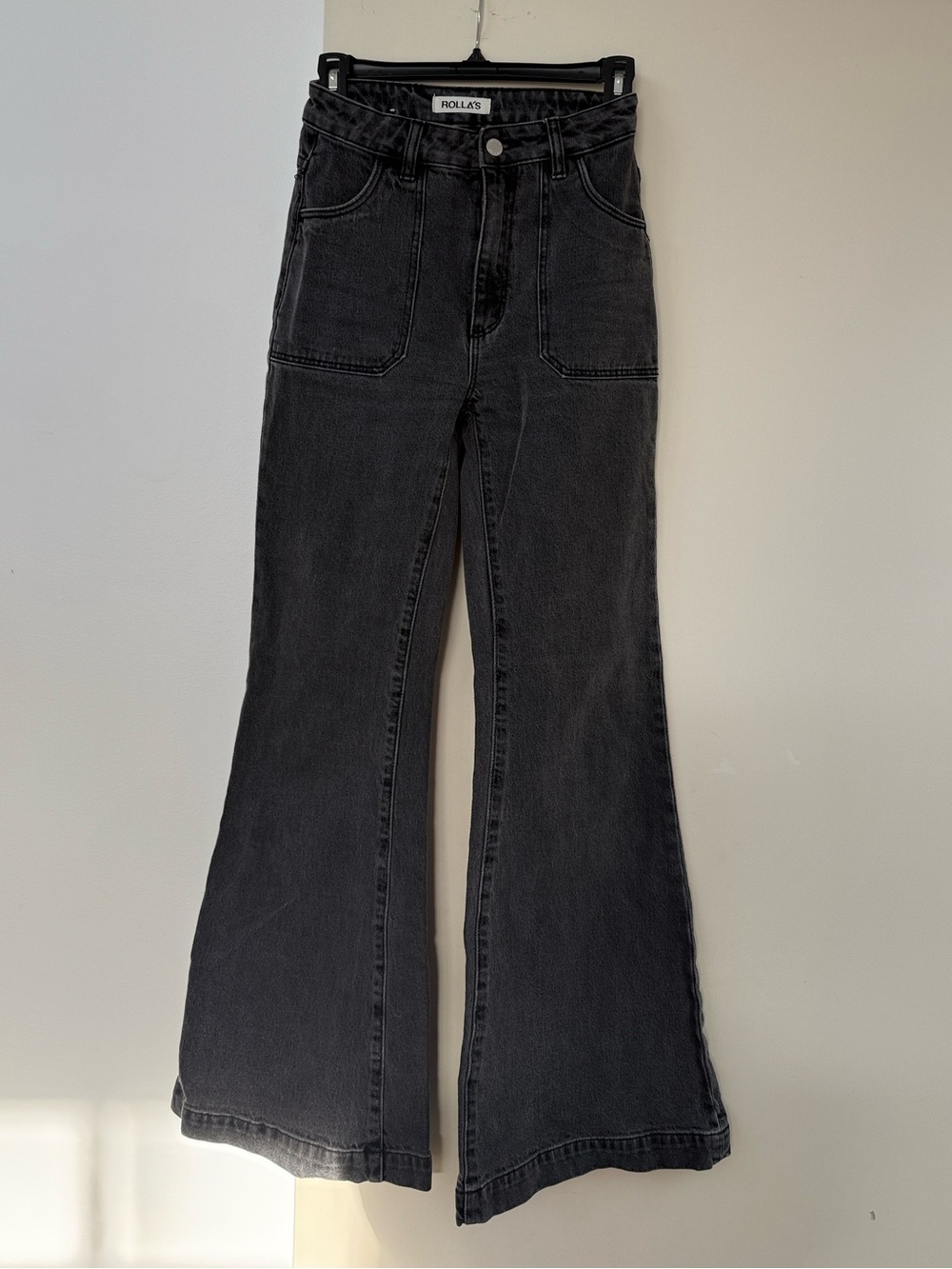 ROLLA'S Black High-Rise Wide-Leg Jeans with Front Patch Pockets